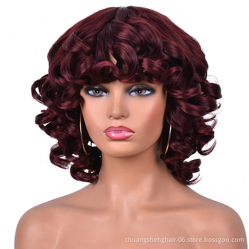 Wholesale african synthetic hair omber glueless cosplay high temperature short wigs wave curly wig with bangs for black women